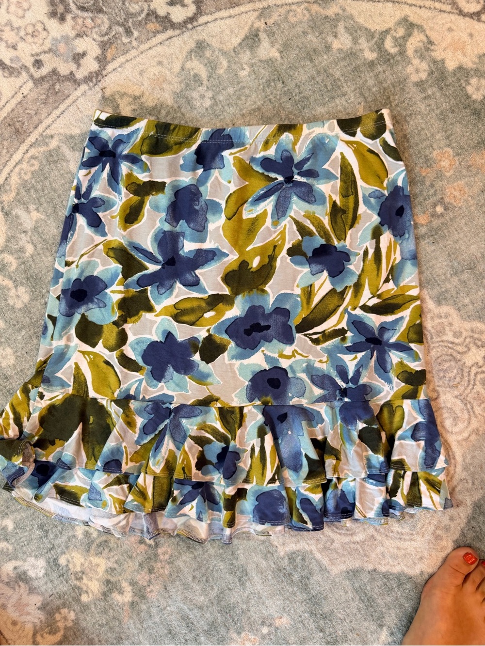 Tommy Bahama Blue & Olive Floral Ruffle Mini Skirt